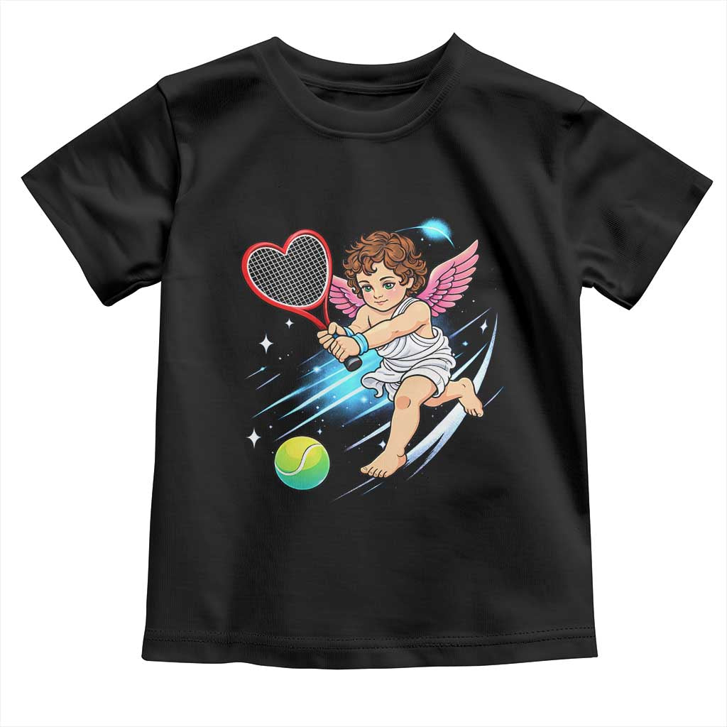 Funny Cupid Tennis Player Toddler T Shirt Valentines Day Gift TS12 Black Print Your Wear