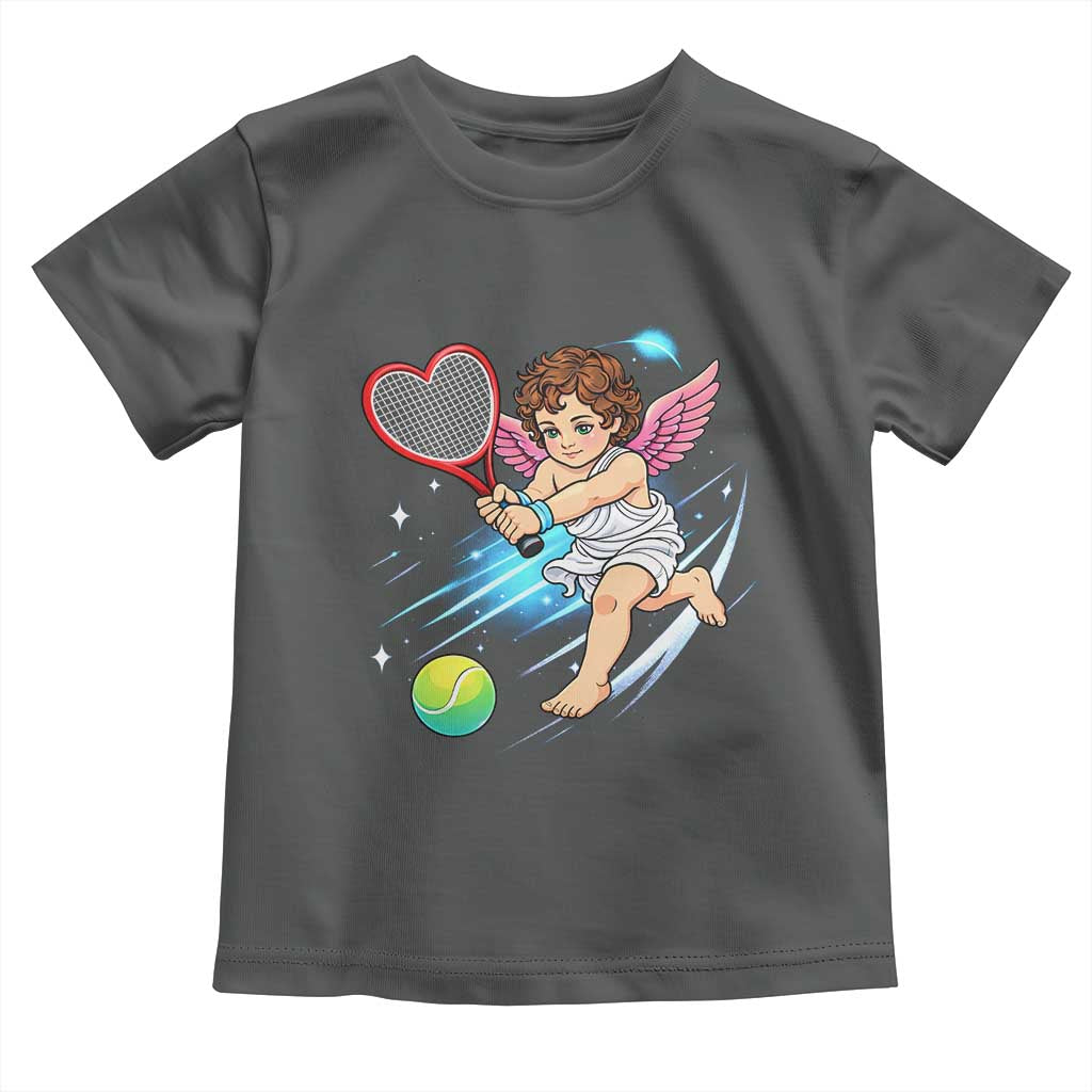 Funny Cupid Tennis Player Toddler T Shirt Valentines Day Gift TS12 Dark Heather Print Your Wear