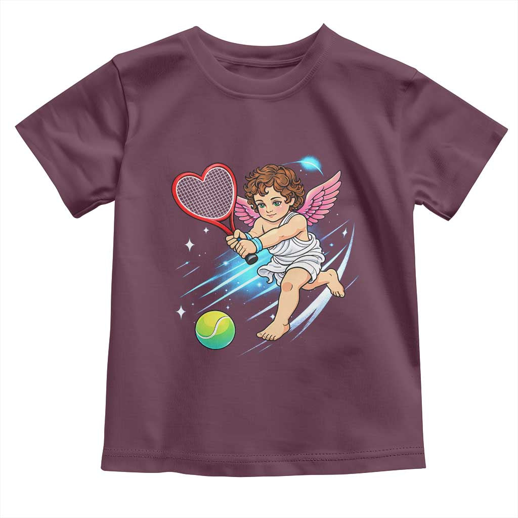 Funny Cupid Tennis Player Toddler T Shirt Valentines Day Gift TS12 Maroon Print Your Wear