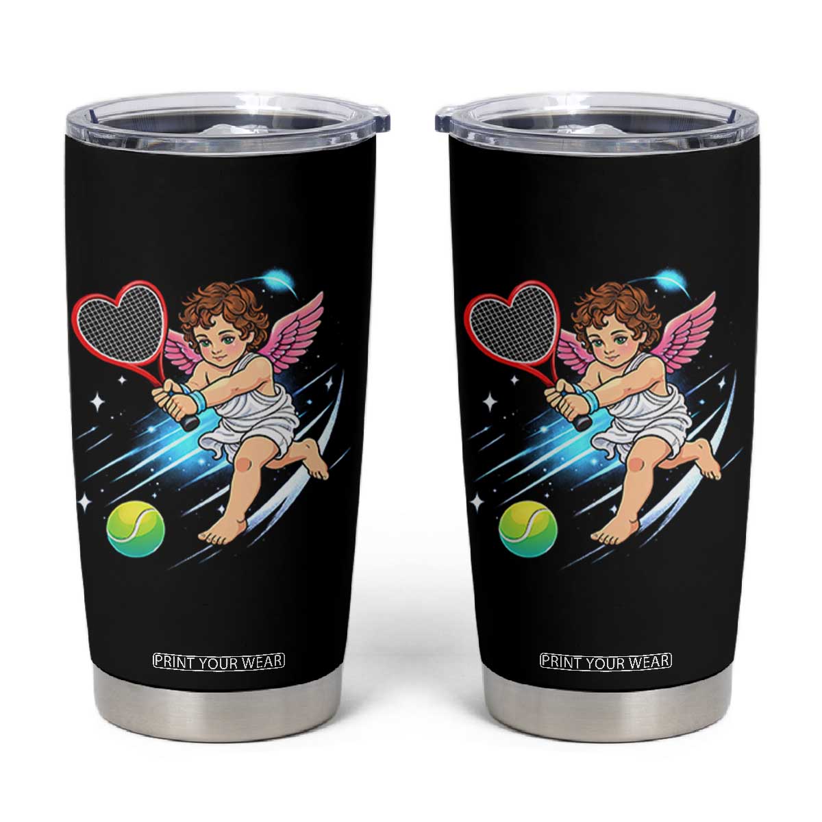 Funny Cupid Tennis Player Tumbler Cup Valentines Day Gift TS12 Black Print Your Wear
