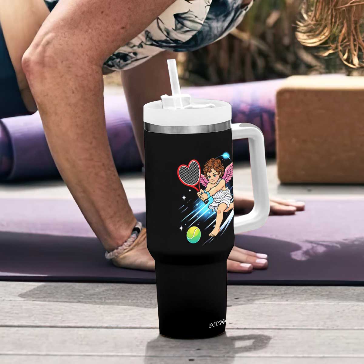 Funny Cupid Tennis Player Tumbler With Handle Valentines Day Gift TS12 Print Your Wear