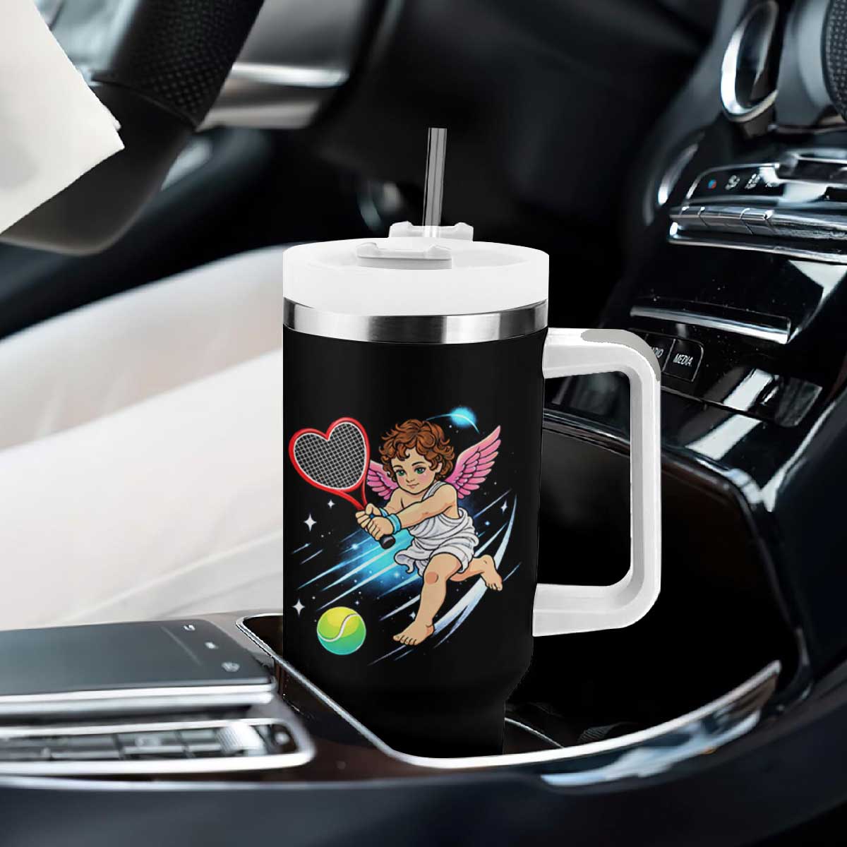 Funny Cupid Tennis Player Tumbler With Handle Valentines Day Gift TS12 Print Your Wear