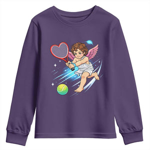 Funny Cupid Tennis Player Youth Sweatshirt Valentines Day Gift TS12 Purple Print Your Wear