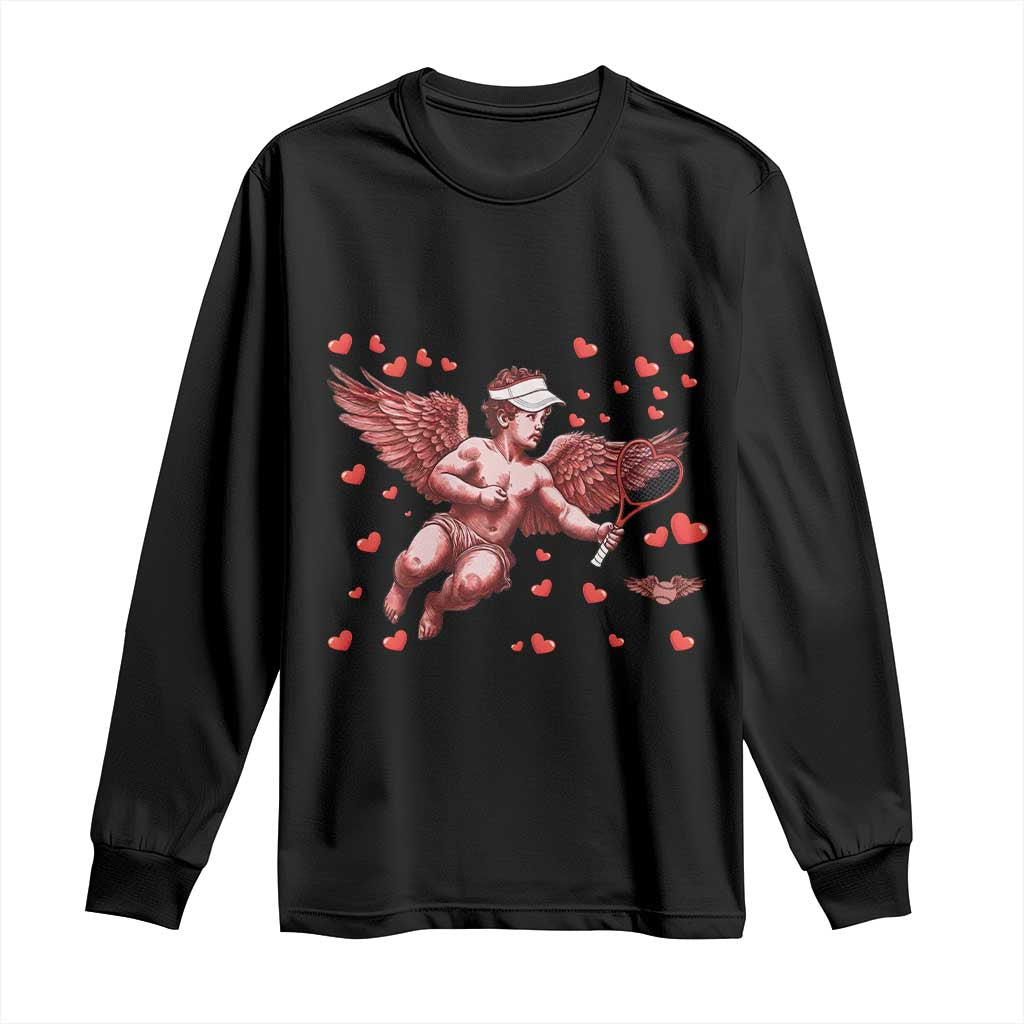Cute Cupid Tennis Angel Long Sleeve Shirt Valentines Day Gift TS12 Black Print Your Wear