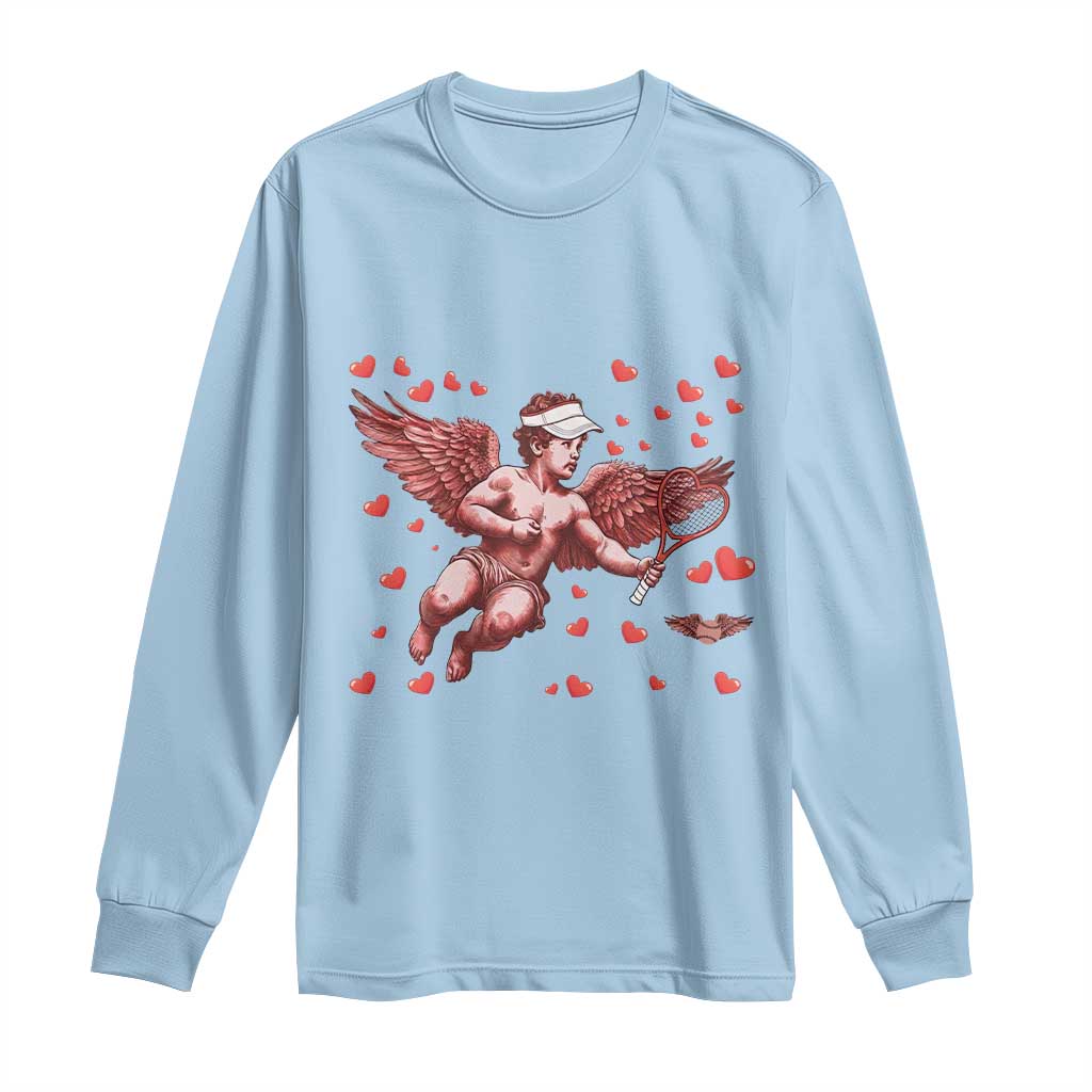 Cute Cupid Tennis Angel Long Sleeve Shirt Valentines Day Gift TS12 Light Blue Print Your Wear