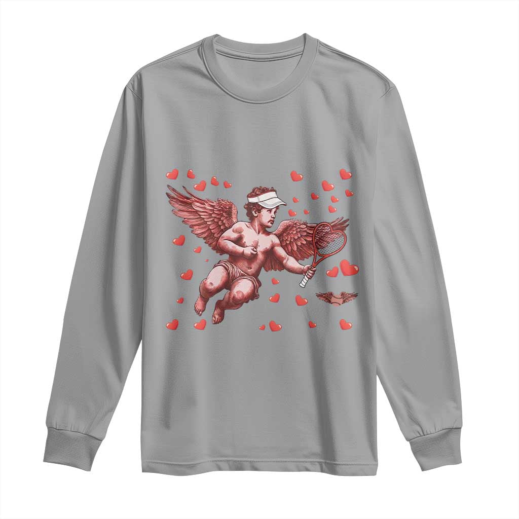 Cute Cupid Tennis Angel Long Sleeve Shirt Valentines Day Gift TS12 Sport Gray Print Your Wear
