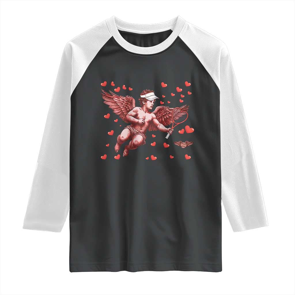 Cute Cupid Tennis Angel Raglan Shirt Valentines Day Gift TS12 Black White Print Your Wear