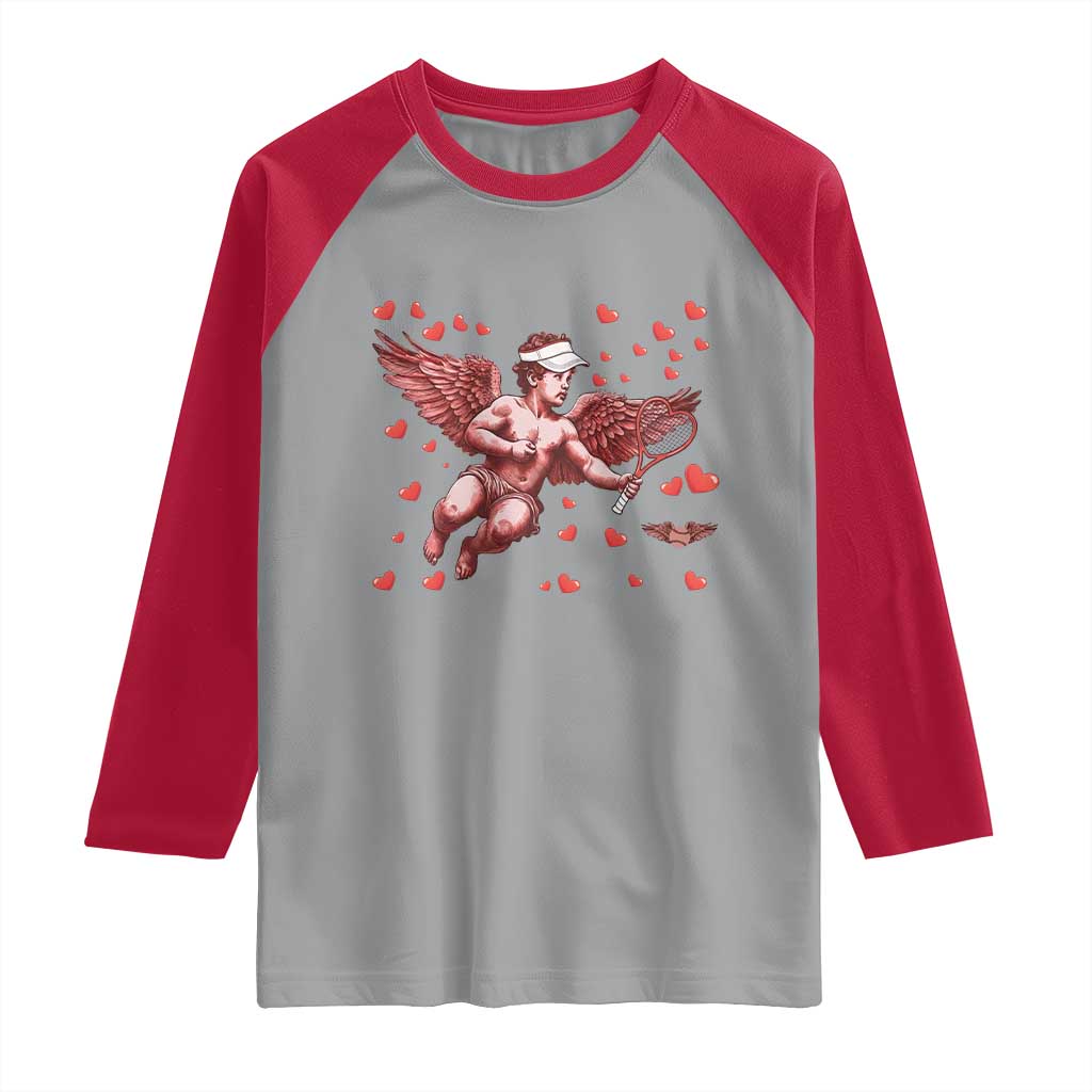Cute Cupid Tennis Angel Raglan Shirt Valentines Day Gift TS12 Sport Gray Red Print Your Wear
