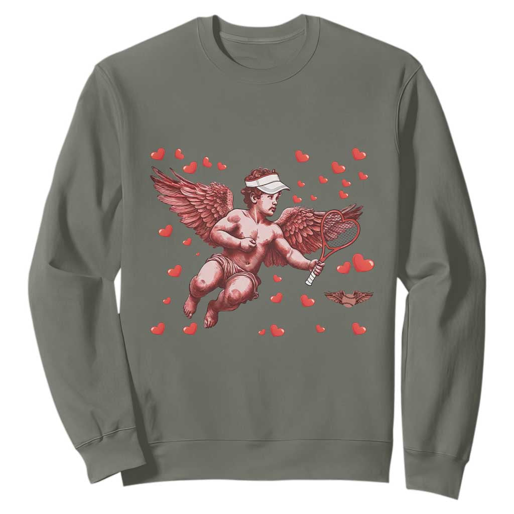 Cute Cupid Tennis Angel Sweatshirt Valentines Day Gift TS12 Military Green Print Your Wear