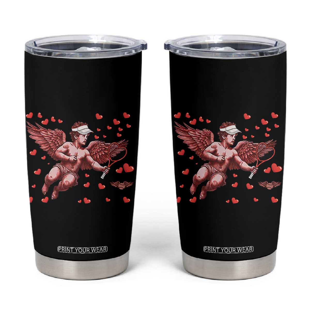 Cute Cupid Tennis Angel Tumbler Cup Valentines Day Gift TS12 Black Print Your Wear