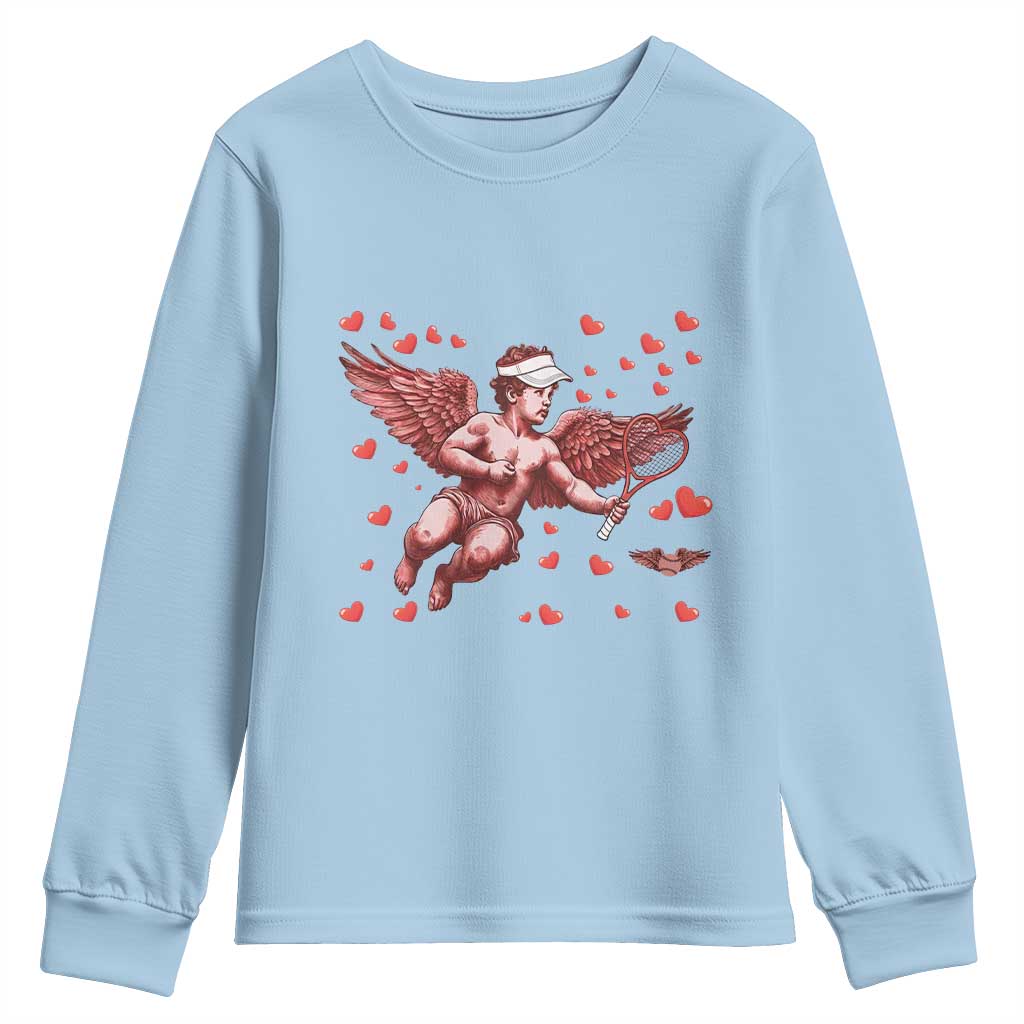 Cute Cupid Tennis Angel Youth Sweatshirt Valentines Day Gift TS12 Light Blue Print Your Wear