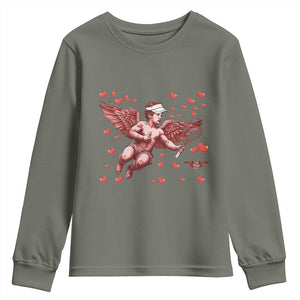 Cute Cupid Tennis Angel Youth Sweatshirt Valentines Day Gift TS12 Military Green Print Your Wear
