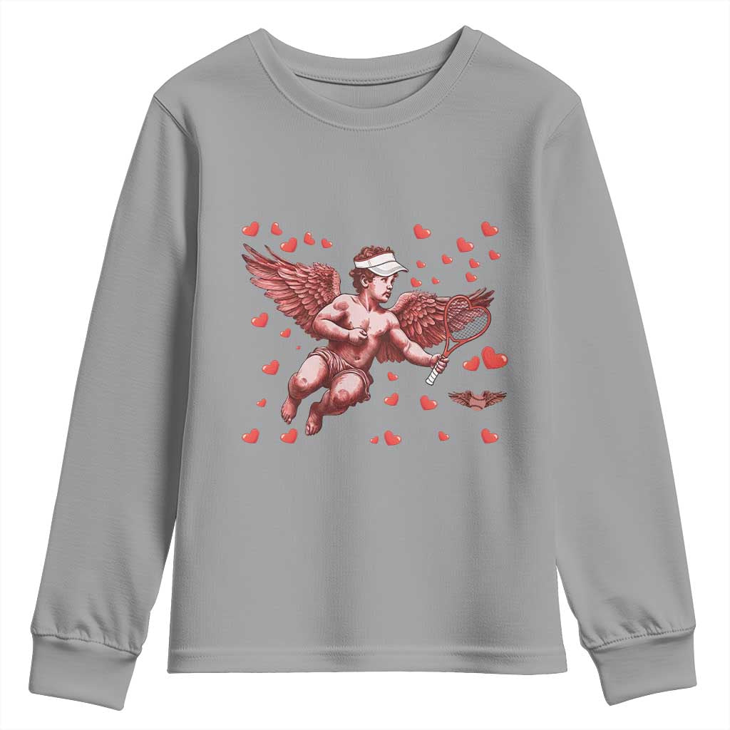 Cute Cupid Tennis Angel Youth Sweatshirt Valentines Day Gift TS12 Sport Gray Print Your Wear