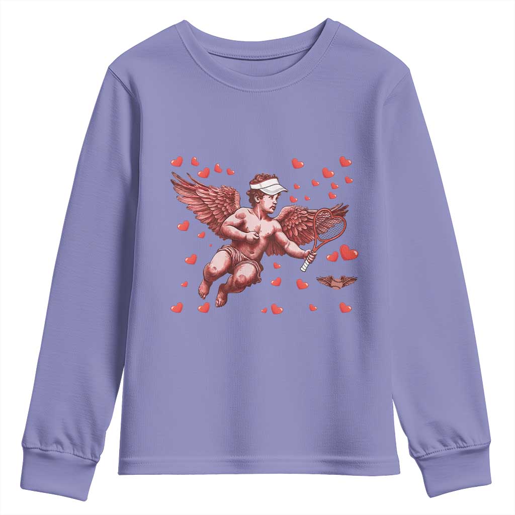 Cute Cupid Tennis Angel Youth Sweatshirt Valentines Day Gift TS12 Violet Print Your Wear