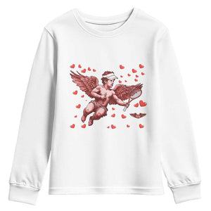 Cute Cupid Tennis Angel Youth Sweatshirt Valentines Day Gift TS12 White Print Your Wear