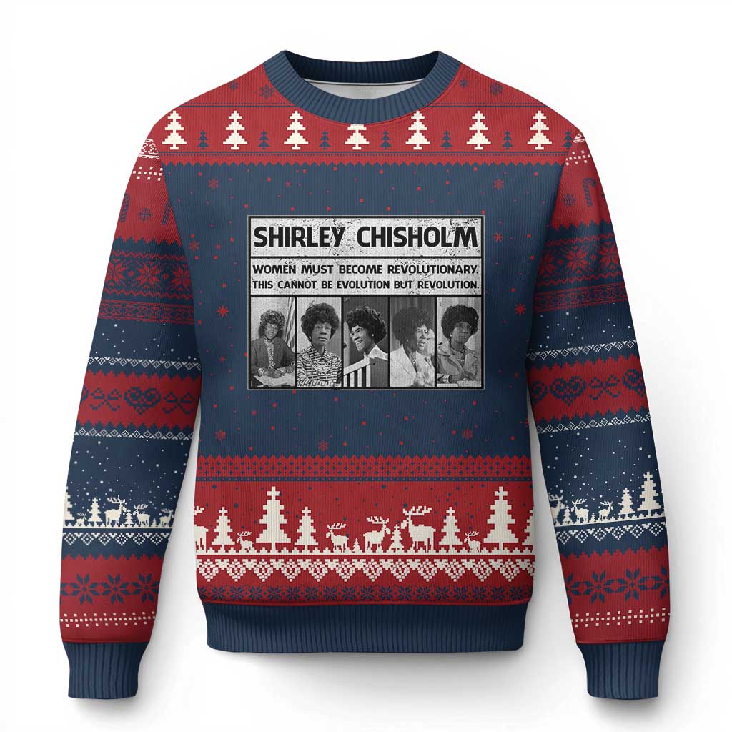 Shirley Chisholm Quote Ugly Christmas Sweater Women Must Become Revolutionary TS12 Navy Red Print Your Wear