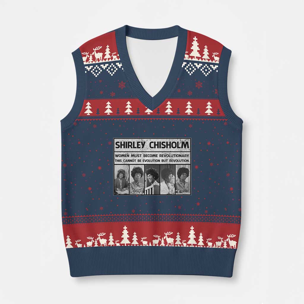 Shirley Chisholm Quote V-Neck Knit Sweater Vest Women Must Become Revolutionary TS12 Navy Red Print Your Wear