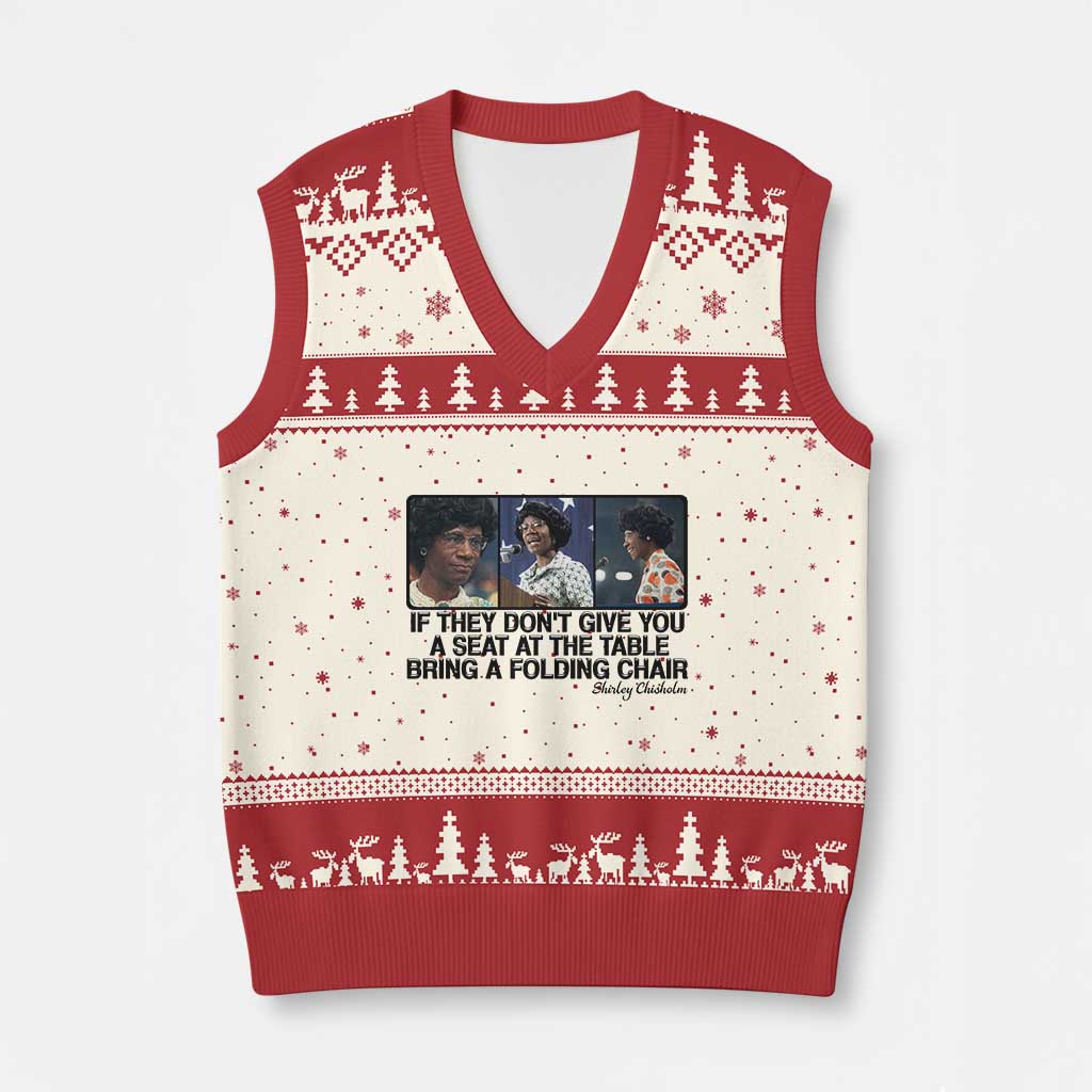 Shirley Chisholm Seat At The Table Quote V-Neck Knit Sweater Vest Strong Black Women Pride TS12 Beige Red Print Your Wear