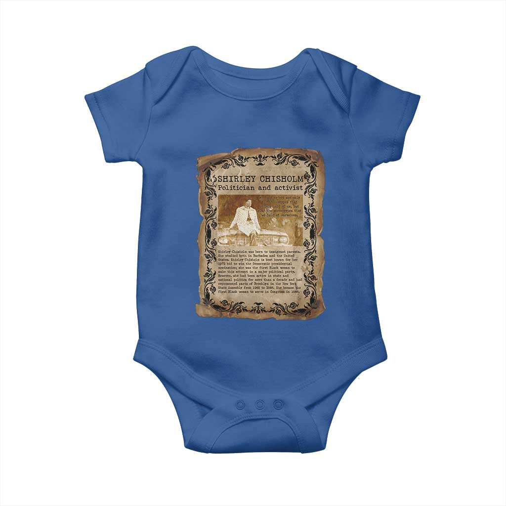 Vintage Newspaper Shirley Chisholm Baby Onesie Black History Month Gift TS12 Royal Blue Print Your Wear