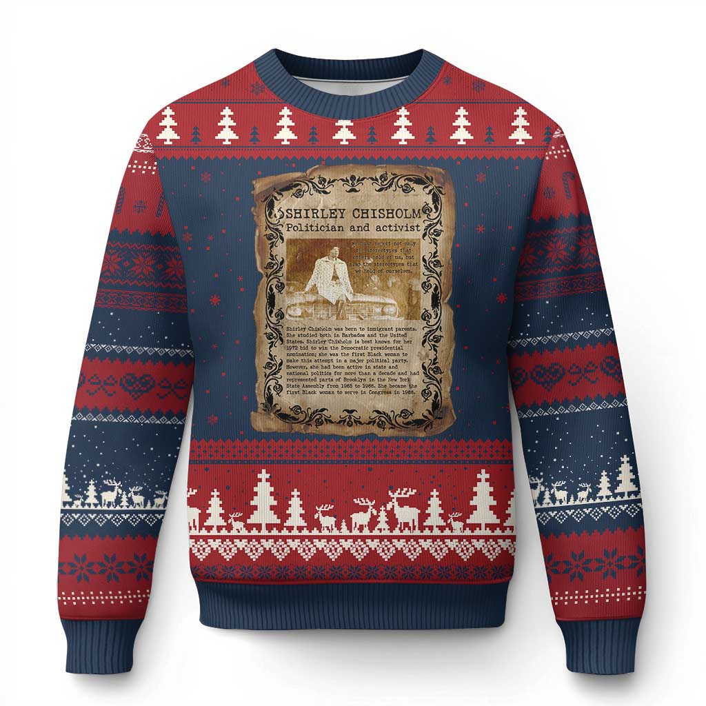 Vintage Newspaper Shirley Chisholm Ugly Christmas Sweater Black History Month Gift TS12 Navy Red Print Your Wear
