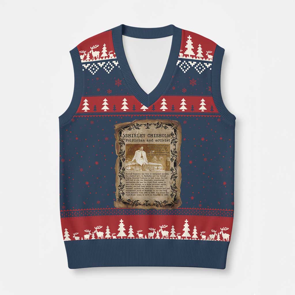 Vintage Newspaper Shirley Chisholm V-Neck Knit Sweater Vest Black History Month Gift TS12 Navy Red Print Your Wear