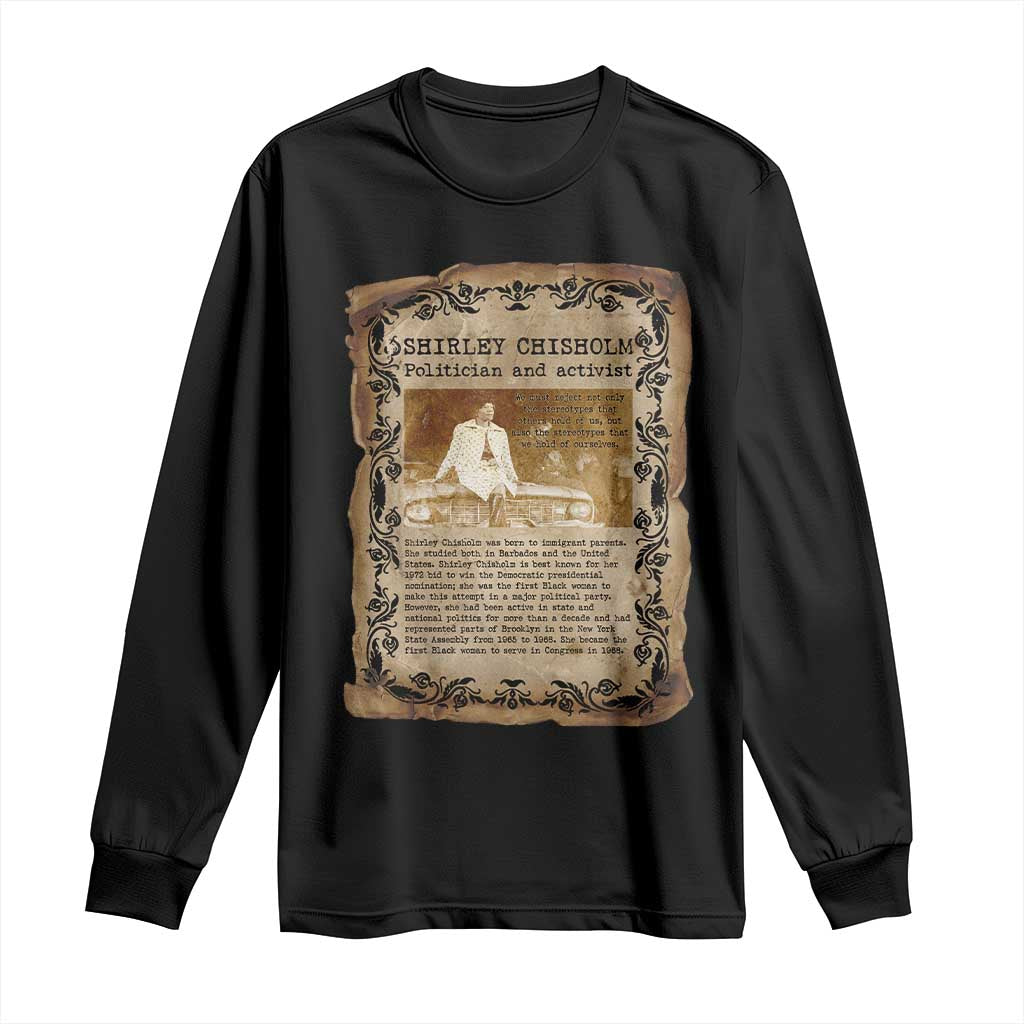 Vintage Newspaper Shirley Chisholm Long Sleeve Shirt Black History Month Gift TS12 Black Print Your Wear