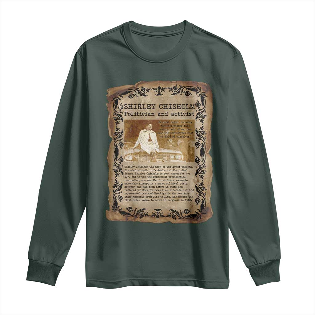 Vintage Newspaper Shirley Chisholm Long Sleeve Shirt Black History Month Gift TS12 Dark Forest Green Print Your Wear