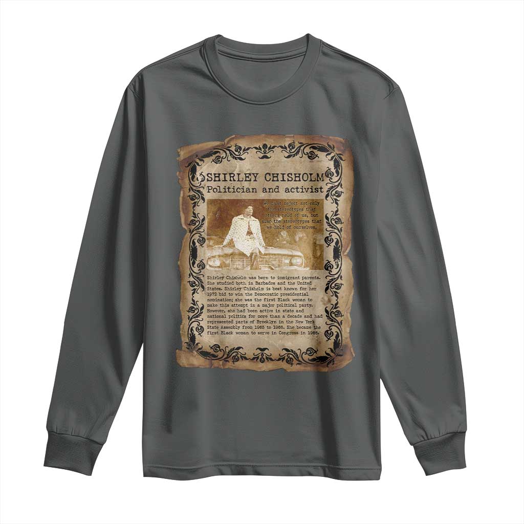 Vintage Newspaper Shirley Chisholm Long Sleeve Shirt Black History Month Gift TS12 Dark Heather Print Your Wear