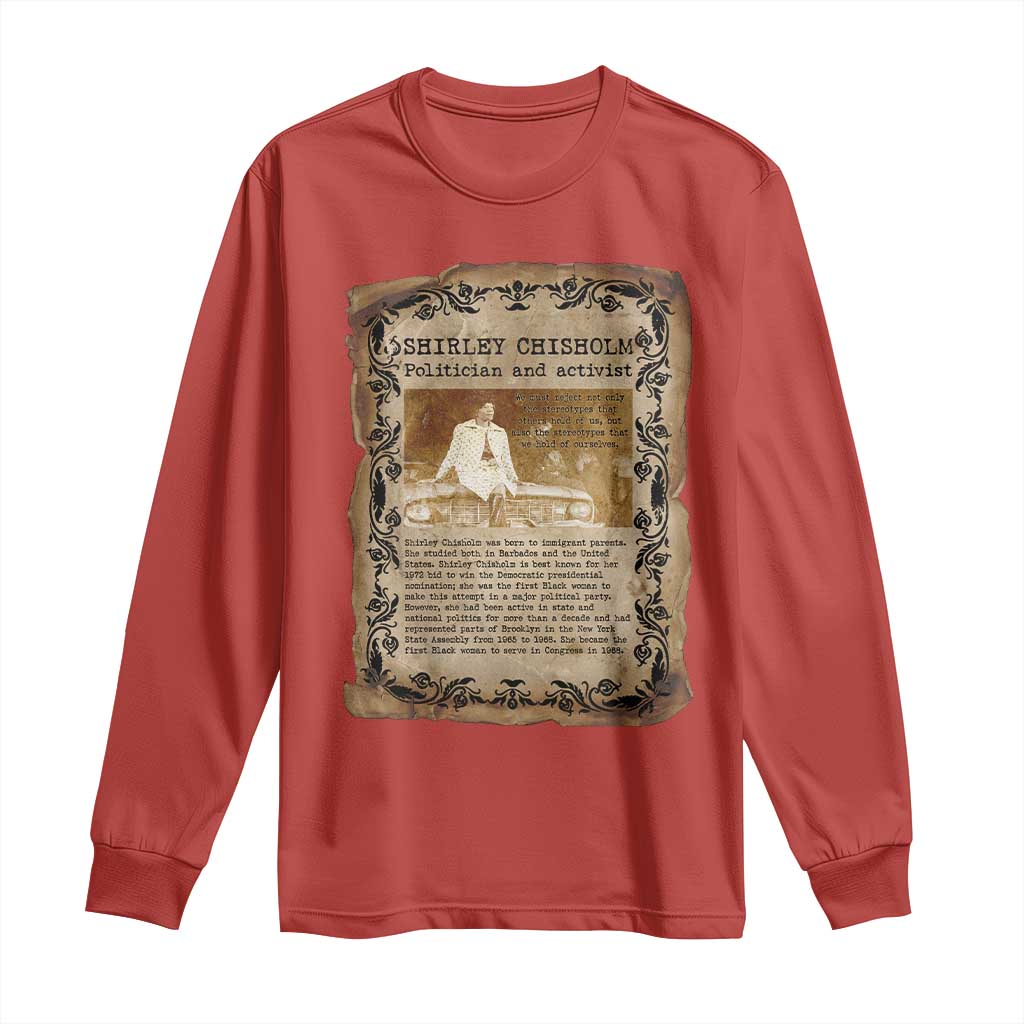 Vintage Newspaper Shirley Chisholm Long Sleeve Shirt Black History Month Gift TS12 Red Print Your Wear