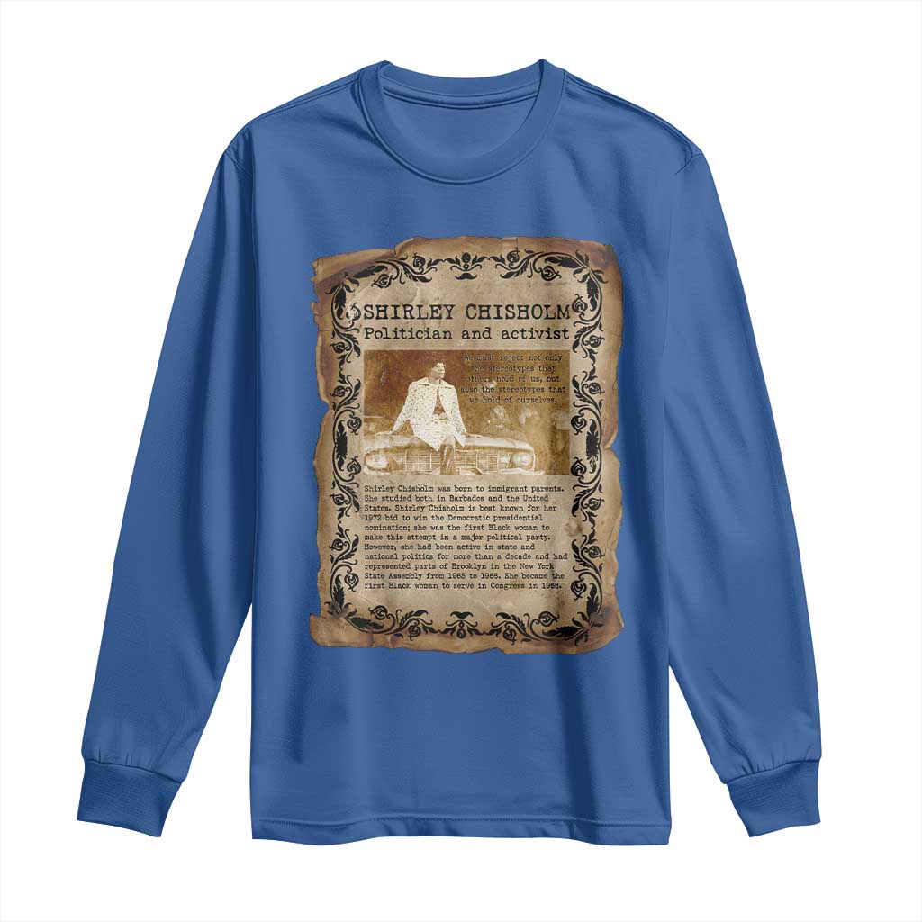 Vintage Newspaper Shirley Chisholm Long Sleeve Shirt Black History Month Gift TS12 Royal Blue Print Your Wear