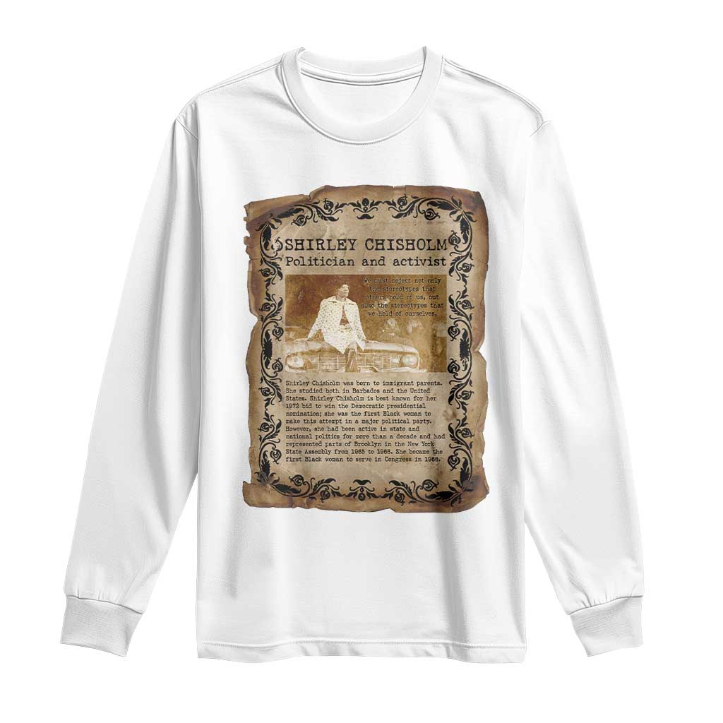 Vintage Newspaper Shirley Chisholm Long Sleeve Shirt Black History Month Gift TS12 White Print Your Wear