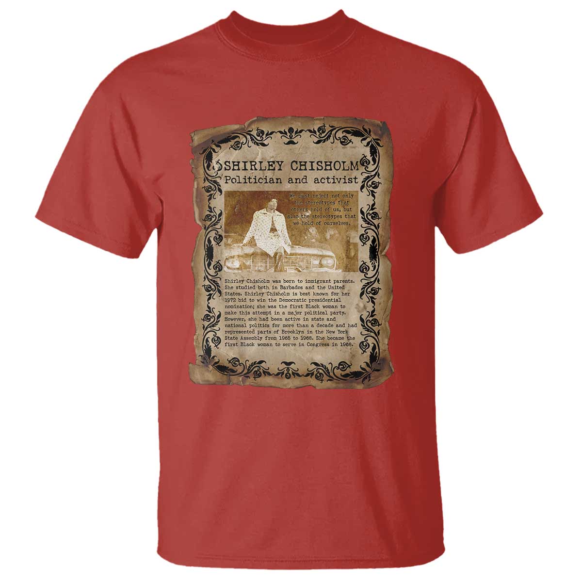 Vintage Newspaper Shirley Chisholm T Shirt Black History Month Gift TS12 Red Print Your Wear