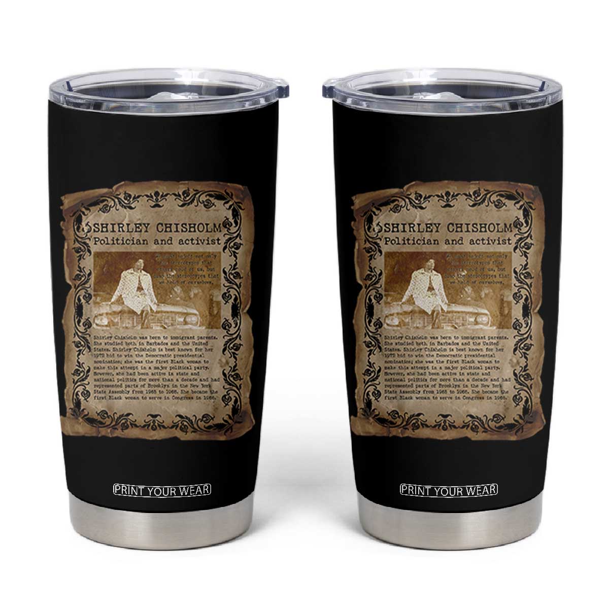 Vintage Newspaper Shirley Chisholm Tumbler Cup Black History Month Gift TS12 Black Print Your Wear