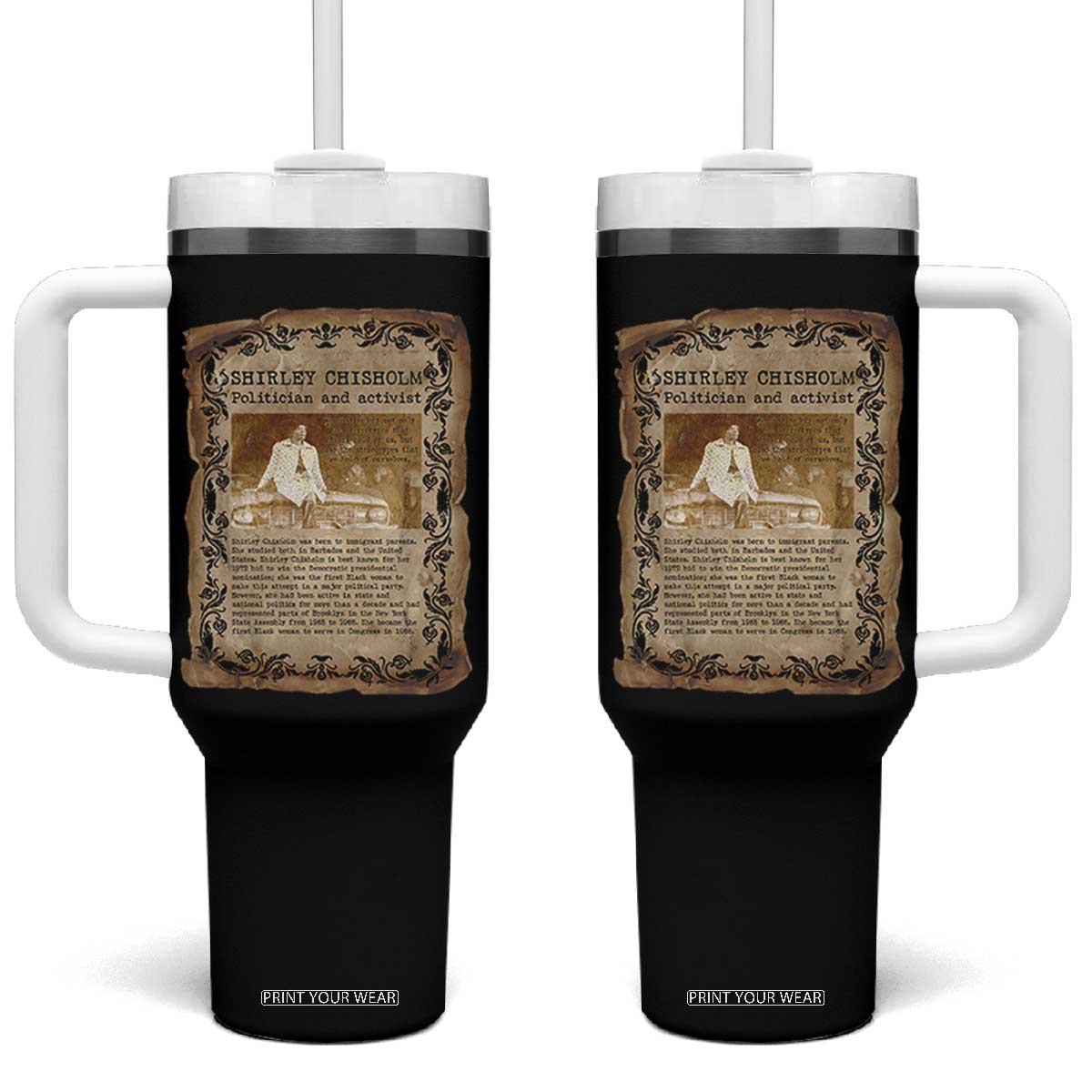 Vintage Newspaper Shirley Chisholm Tumbler With Handle Black History Month Gift TS12 One Size: 40 oz Black Print Your Wear