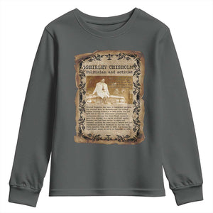 Vintage Newspaper Shirley Chisholm Youth Sweatshirt Black History Month Gift TS12 Dark Heather Print Your Wear