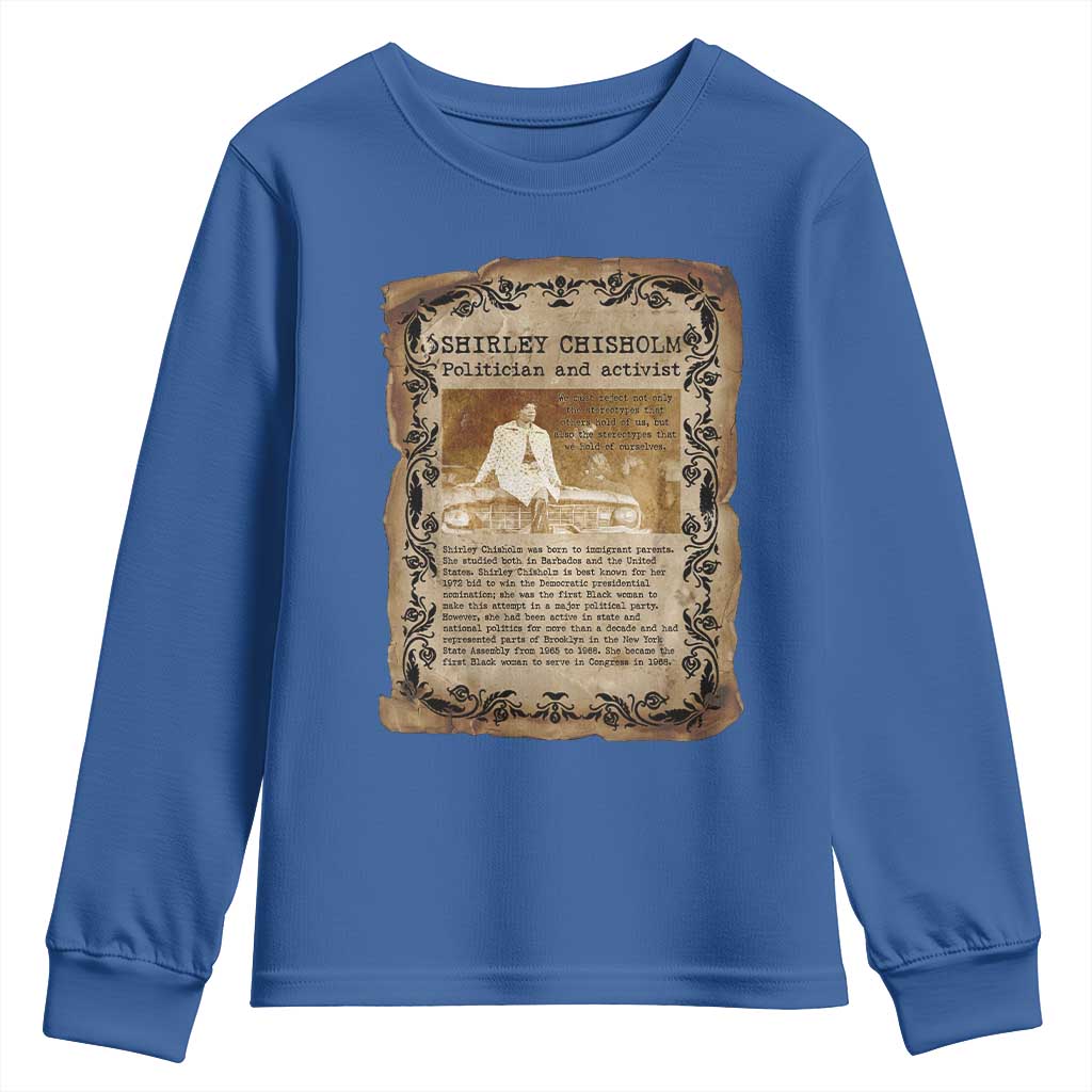 Vintage Newspaper Shirley Chisholm Youth Sweatshirt Black History Month Gift TS12 Royal Blue Print Your Wear
