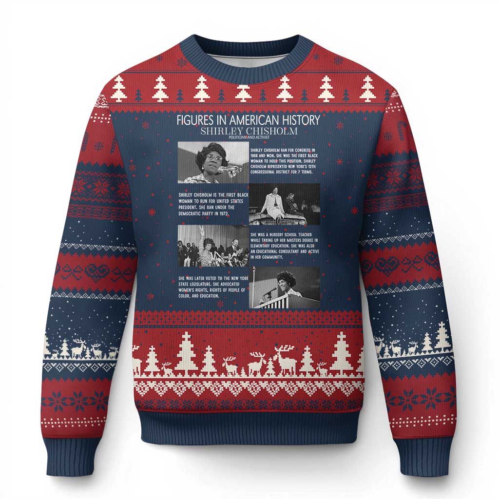 Shirley Chisholm Ugly Christmas Sweater Black Woman Leadership Icon TS12 Navy Red Print Your Wear