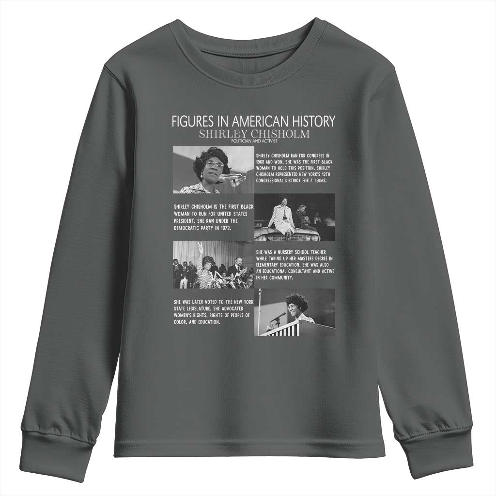 Shirley Chisholm Youth Sweatshirt Black Woman Leadership Icon TS12 Dark Heather Print Your Wear