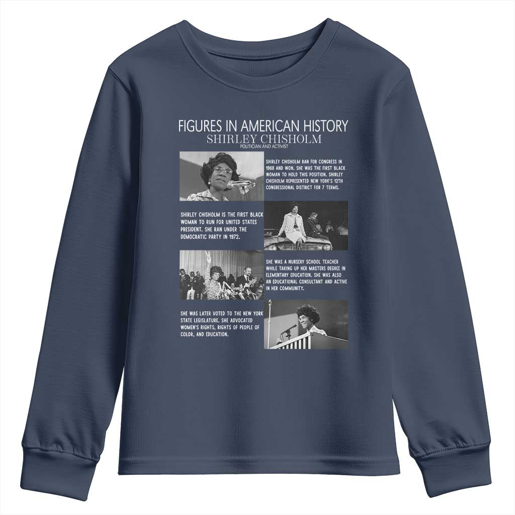 Shirley Chisholm Youth Sweatshirt Black Woman Leadership Icon TS12 Navy Print Your Wear