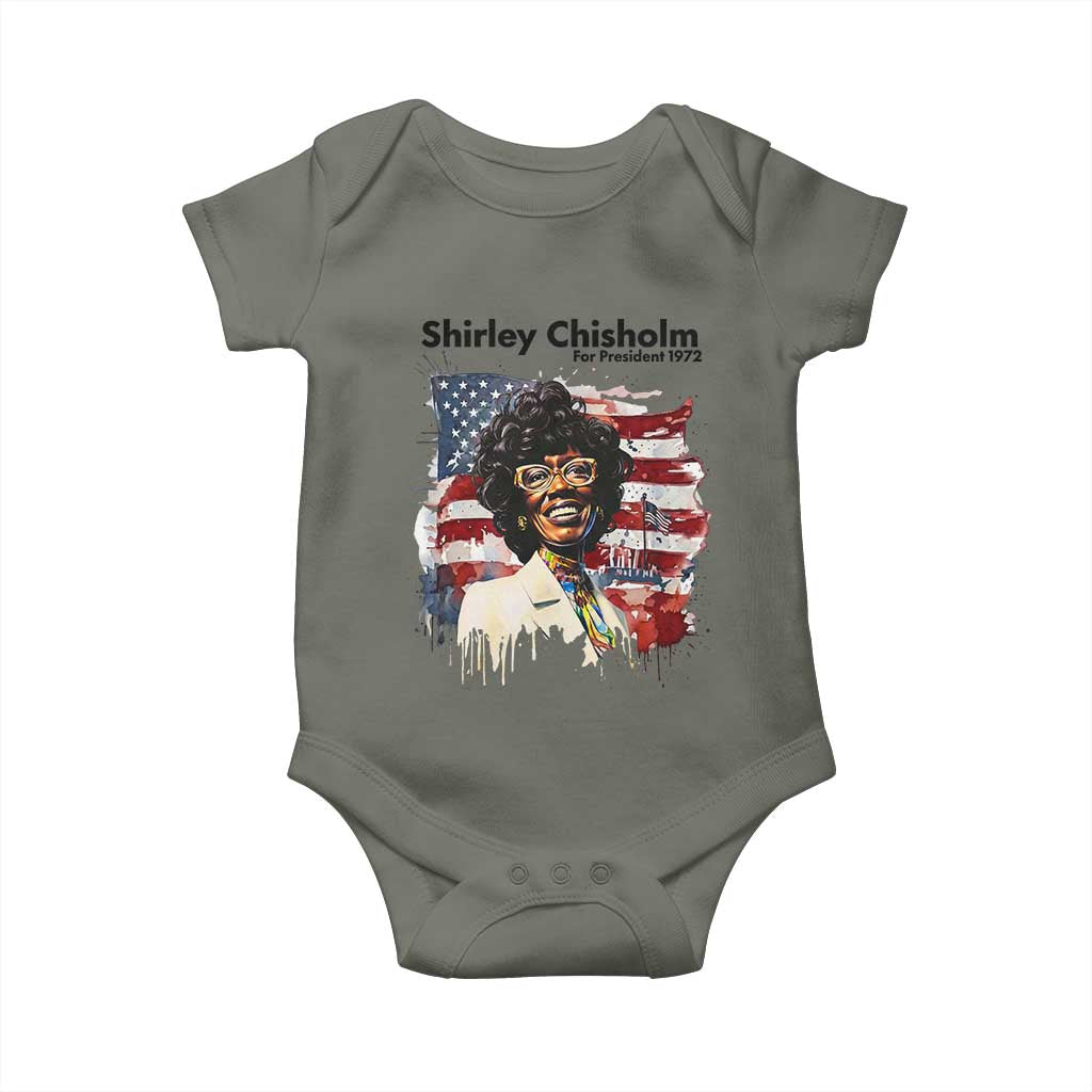 Shirley Chisholm For President 1972 With American Flag Baby Onesie TS12 Military Green Print Your Wear