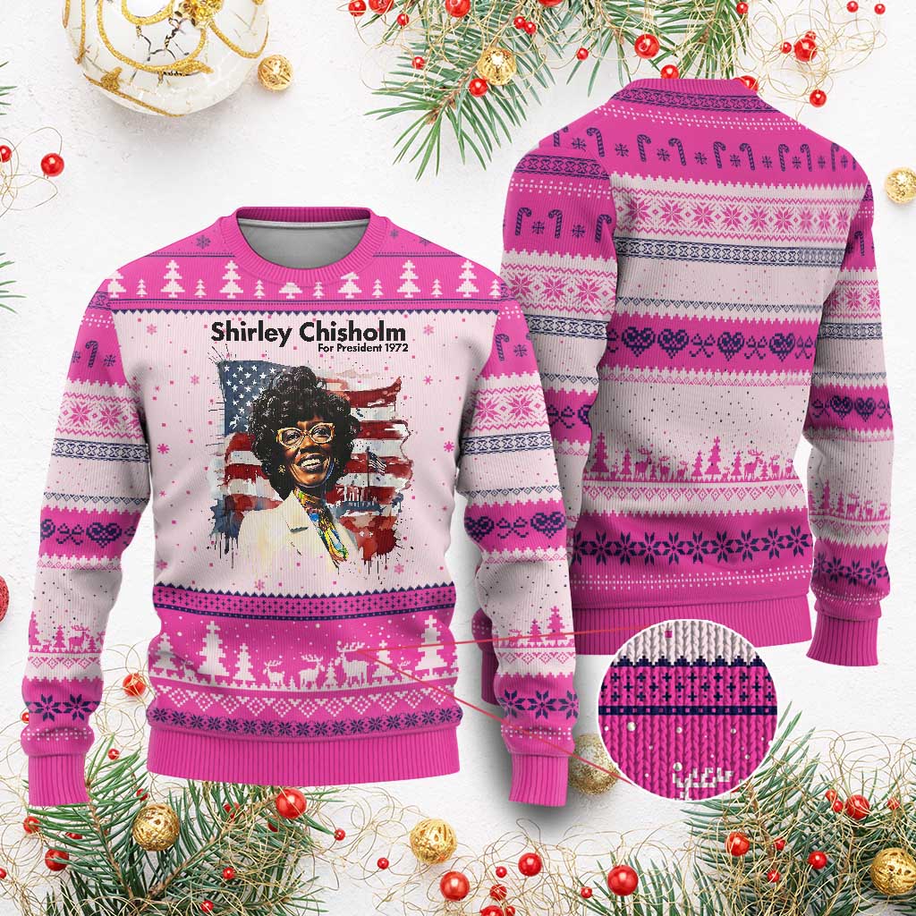 Shirley Chisholm For President 1972 With American Flag Ugly Christmas Sweater TS12 Hot Pink Print Your Wear