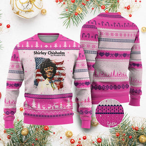 Shirley Chisholm For President 1972 With American Flag Ugly Christmas Sweater TS12 Hot Pink Print Your Wear