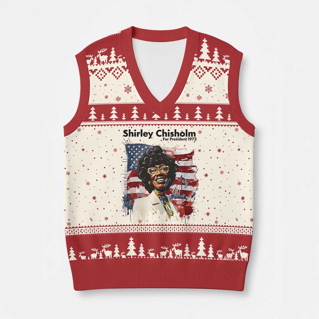 Shirley Chisholm For President 1972 With American Flag V-Neck Knit Sweater Vest TS12 Beige Red Print Your Wear