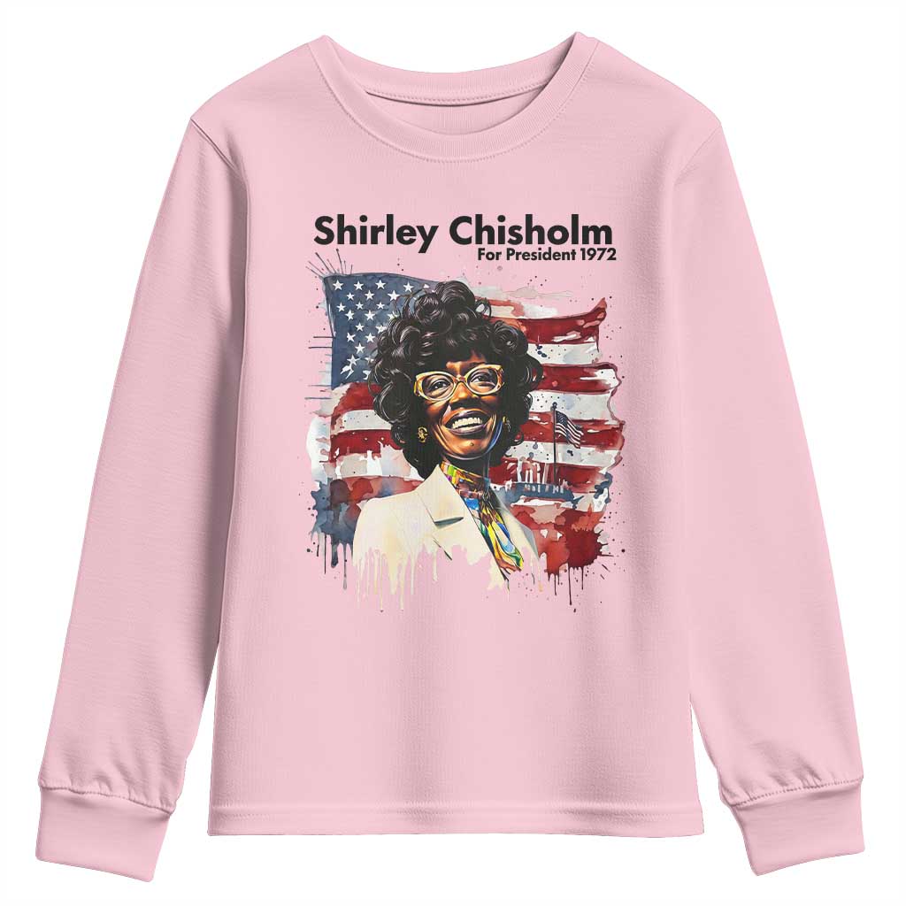 Shirley Chisholm For President 1972 With American Flag Youth Sweatshirt TS12 Light Pink Print Your Wear
