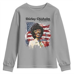 Shirley Chisholm For President 1972 With American Flag Youth Sweatshirt TS12 Sport Gray Print Your Wear