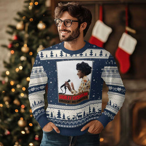 Shirley Chisholm Feminist Empowerment Ugly Christmas Sweater Unbought And Unbossed TS12 Navy Beige Print Your Wear