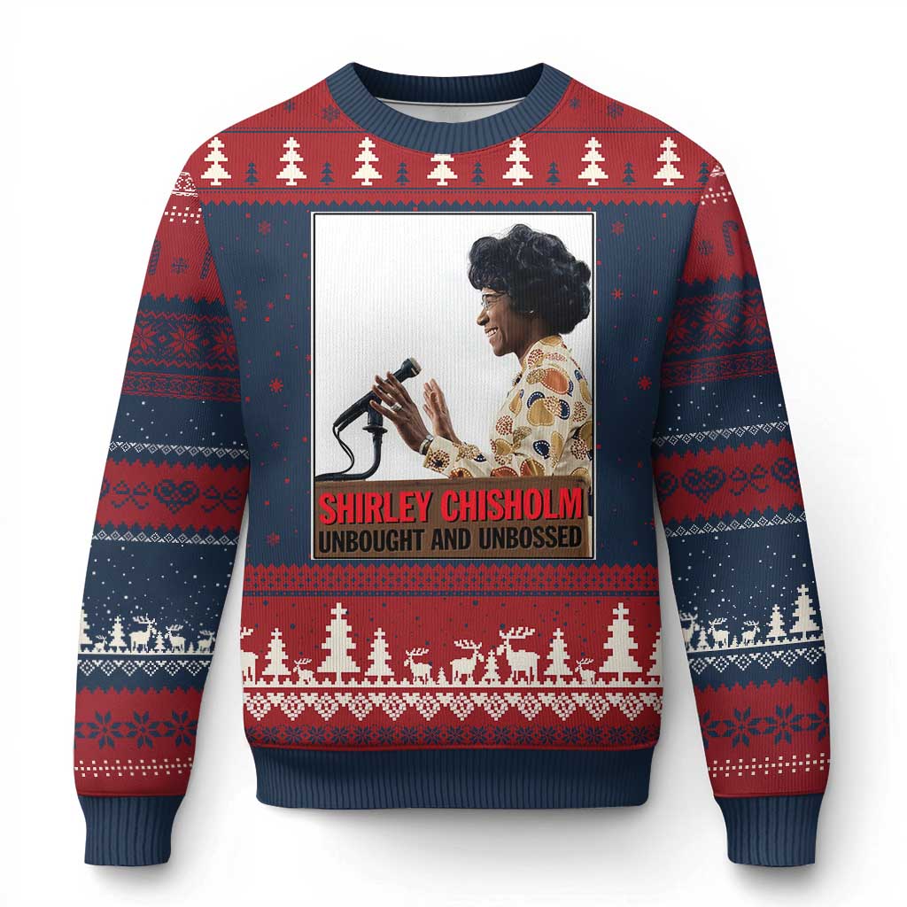 Shirley Chisholm Feminist Empowerment Ugly Christmas Sweater Unbought And Unbossed TS12 Navy Red Print Your Wear
