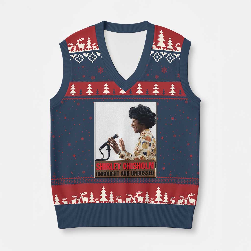 Shirley Chisholm Feminist Empowerment V-Neck Knit Sweater Vest Unbought And Unbossed TS12 Navy Red Print Your Wear