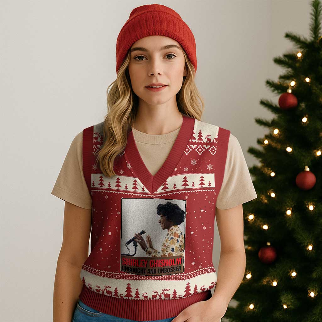 Shirley Chisholm Feminist Empowerment V-Neck Knit Sweater Vest Unbought And Unbossed TS12 Red Beige Print Your Wear