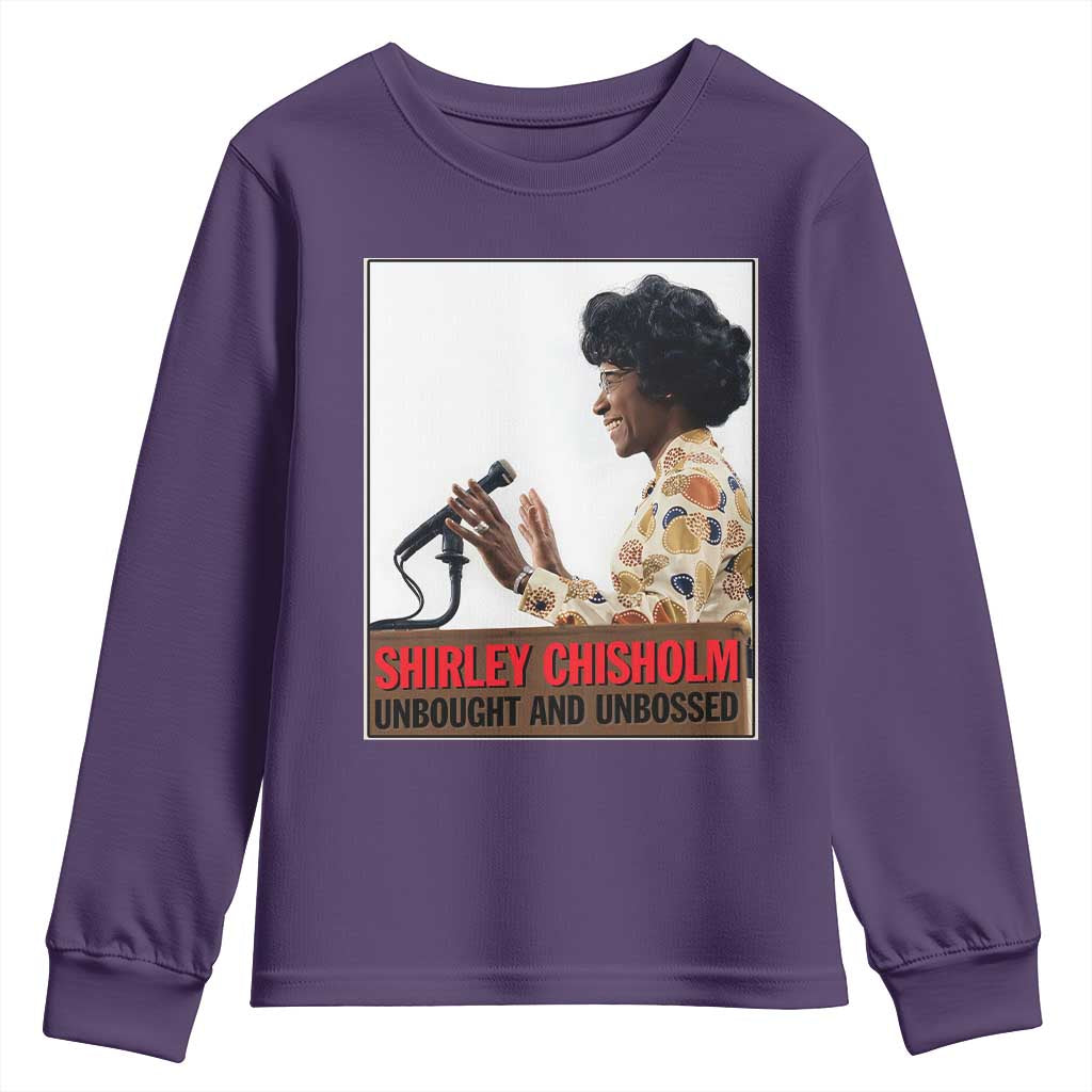 Shirley Chisholm Feminist Empowerment Youth Sweatshirt Unbought And Unbossed TS12 Purple Print Your Wear